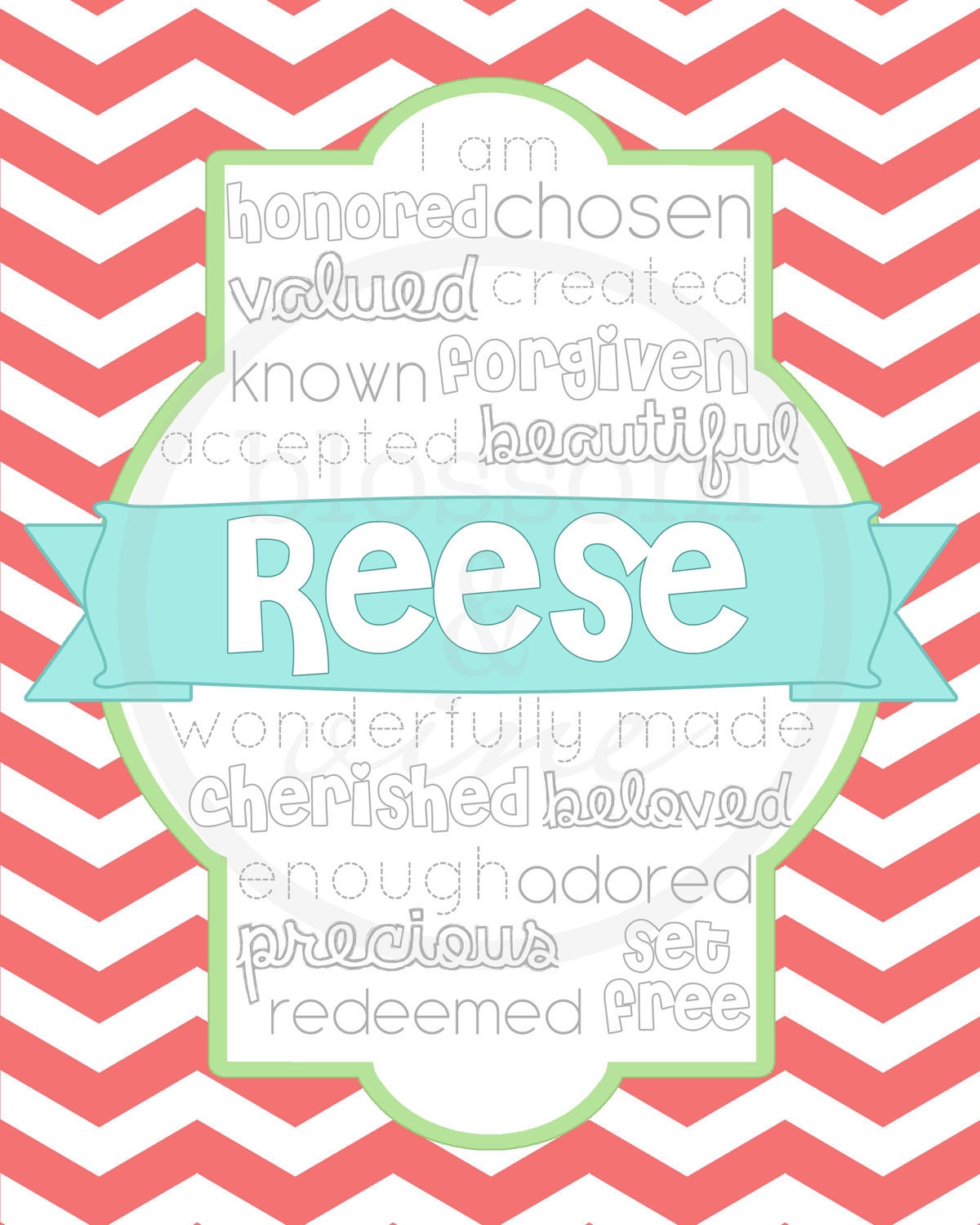Chosen Print - 8x10 - custom colors and name. scripture print, personalized nursery bedroom scripture bible verse wall artwork decor