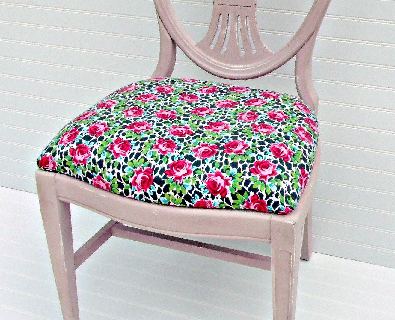 Pink Shabby Chic Accent Chair, Colorful Hot pink Turquoise Lime Green Floral Fabric, Chalk Paint, Distressed