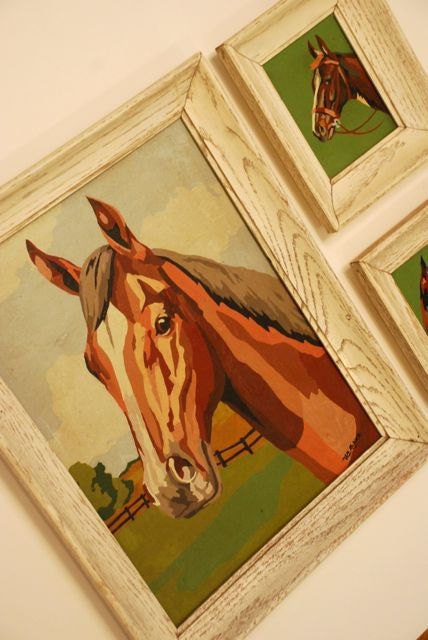 Vintage Paint by Number Horses, Set of Three Paintings
