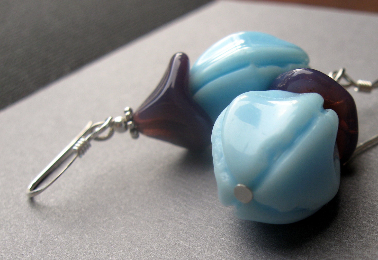 vintage bead earrings RETRO PODS vintage Czech glass & sterling silver  blue and purple