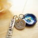 Mother's Necklace, Enamel Poppy Charm, Rustic Name Tag, Baby Feet Mini Disc PERSONALIZED