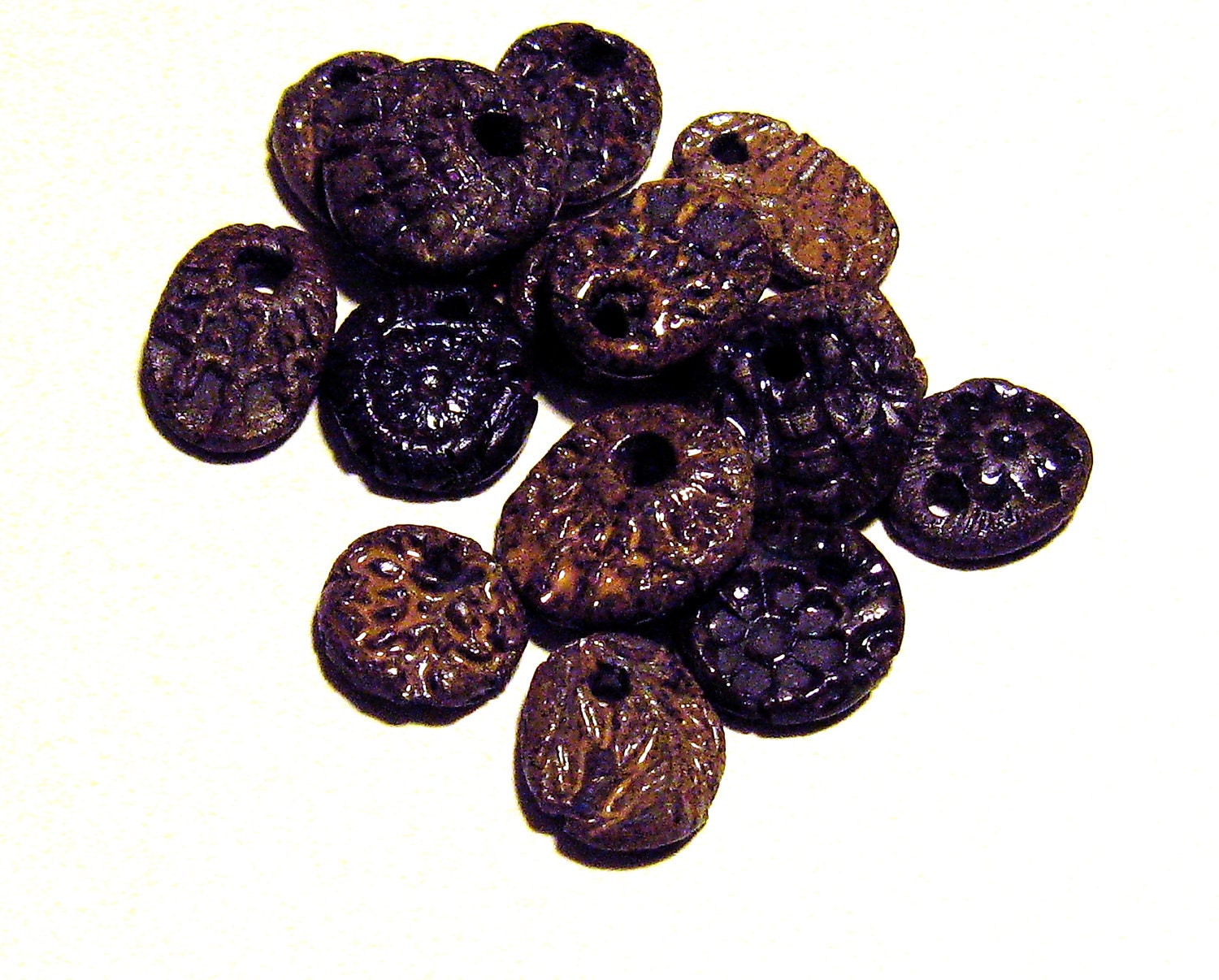Charms Beads Rustic Stoneware 15 Tiny Textured Brown Tones