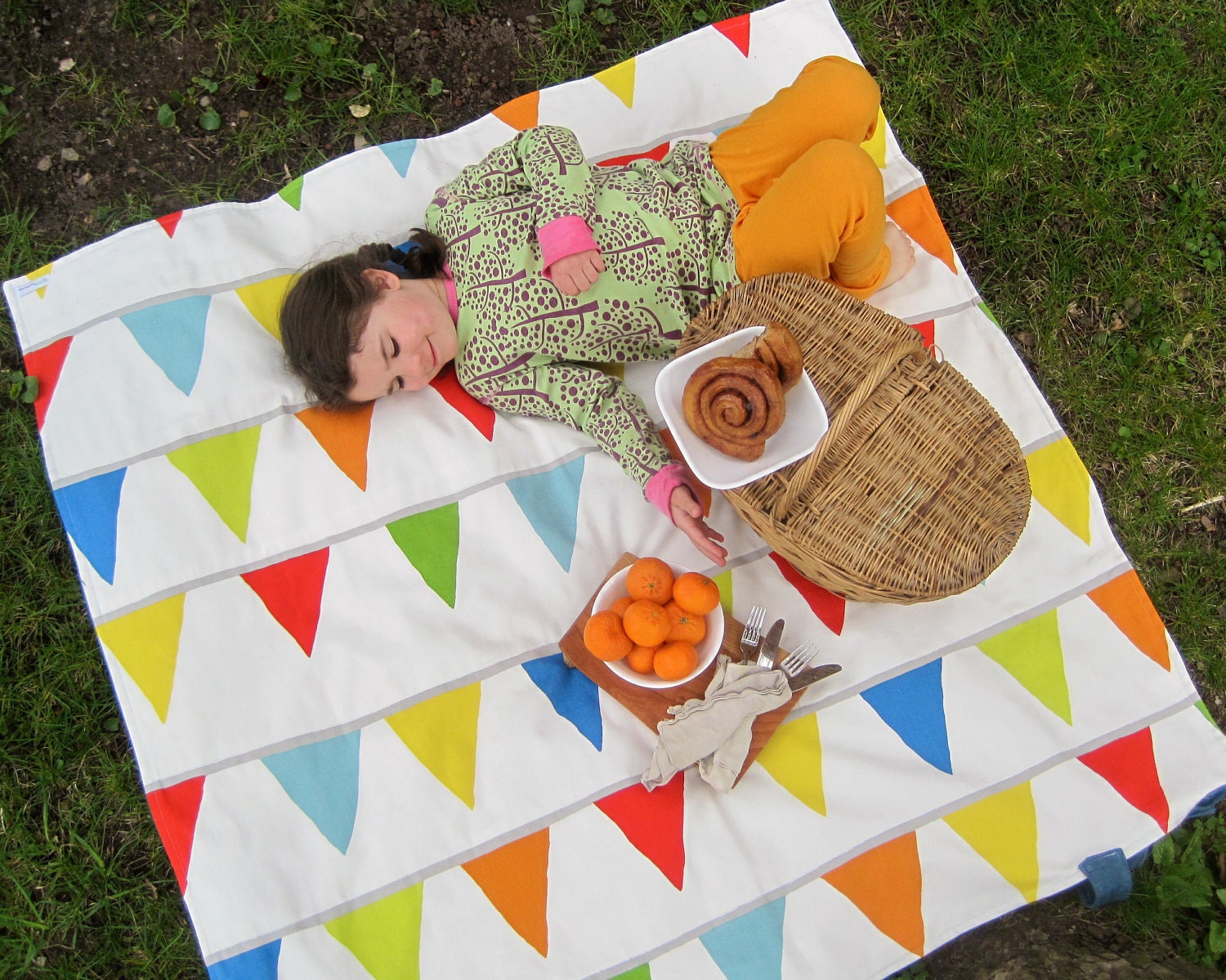 PICNIC BLANKET- rainbow retro bunting summer festivals blanket - portable outdoors family beach blanket  (ready to ship)