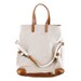 Workhorse bag in pale grey and cream ticking stripe printed fabric with leather trim