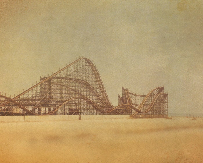 Sepia print wooden roller coaster east coast foggy weather misty rain shades of brown earthtones - Off Season 8x10
