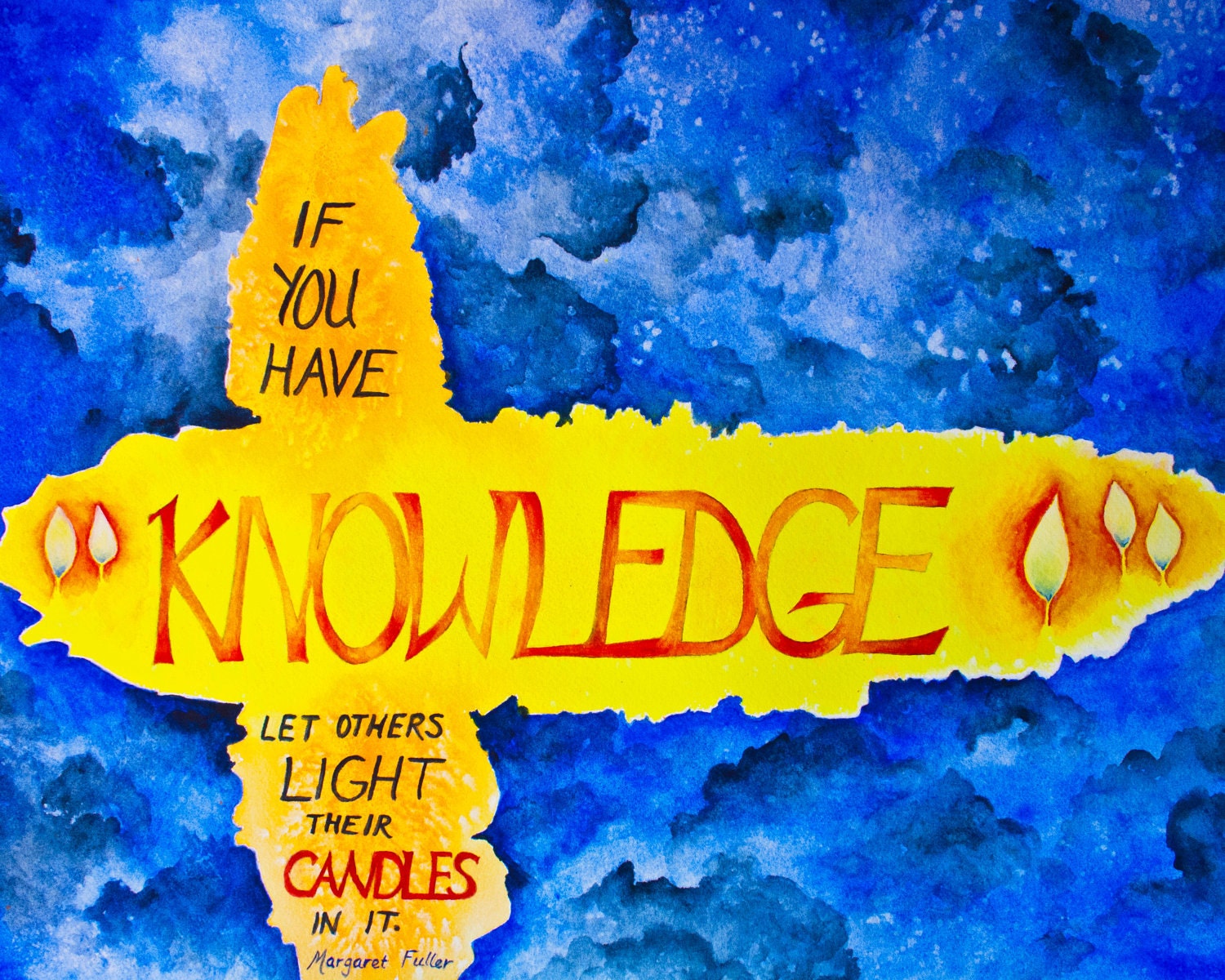 Knowledge Quotation, Print of watercolor painting