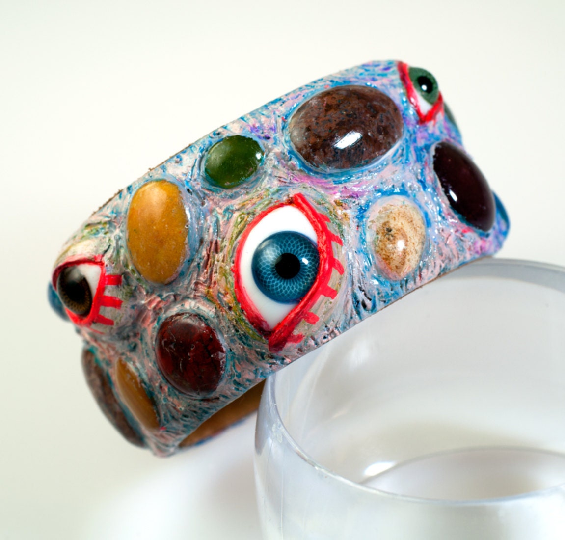 ooak Cabachon Eyeball Bracelet Biopunk Art Couture Bangle