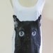 Black Cat Pet Animal Style Women T-Shirt White T-Shirt Tunic Screen Print Size M