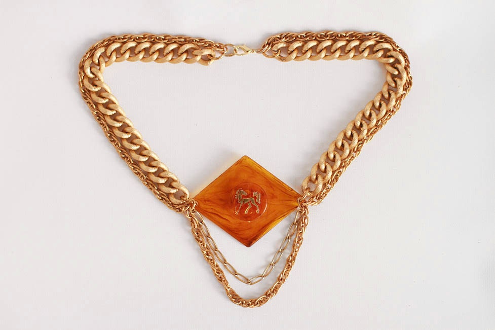 RESERVED FOR ANDREA // horsin around necklace // 70s lucite repurposed jewelry