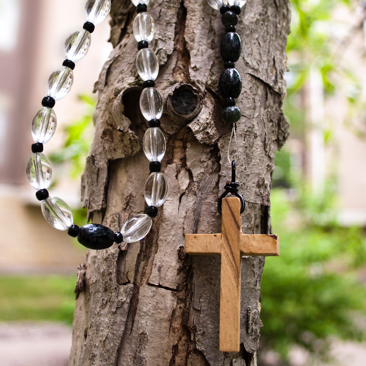 Prayer Beads with Olive Wood Cross and Glass Beads