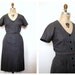 50s striped dress / 1950s grey pinstripe dress / Monochrome Ticking Stripe