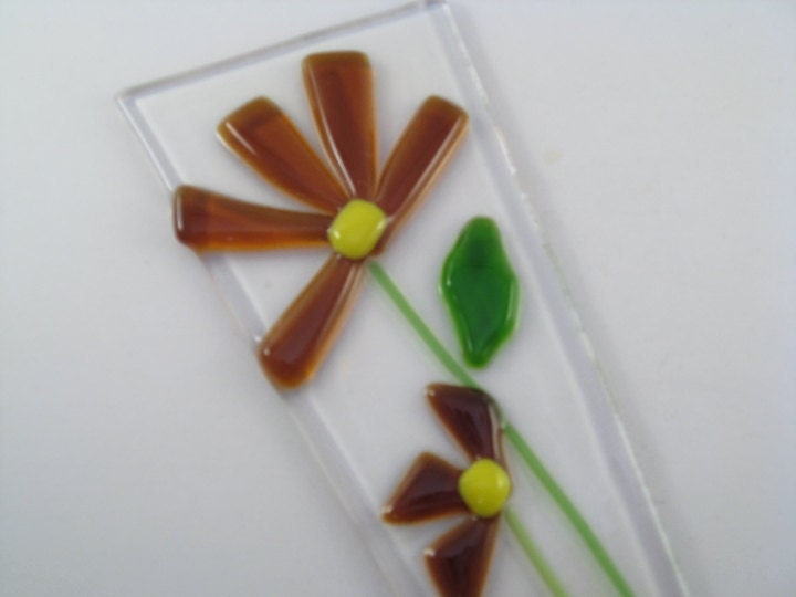 Flower Pot Plant Poke Stake - Amber Fused Glass