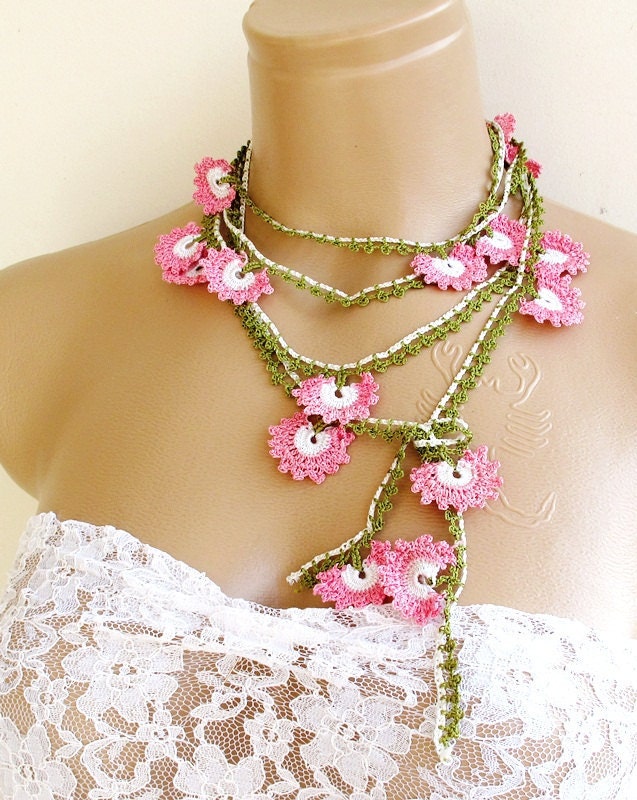 Crochet Necklace ,lariat ,wrap, crocheted textile jewelry