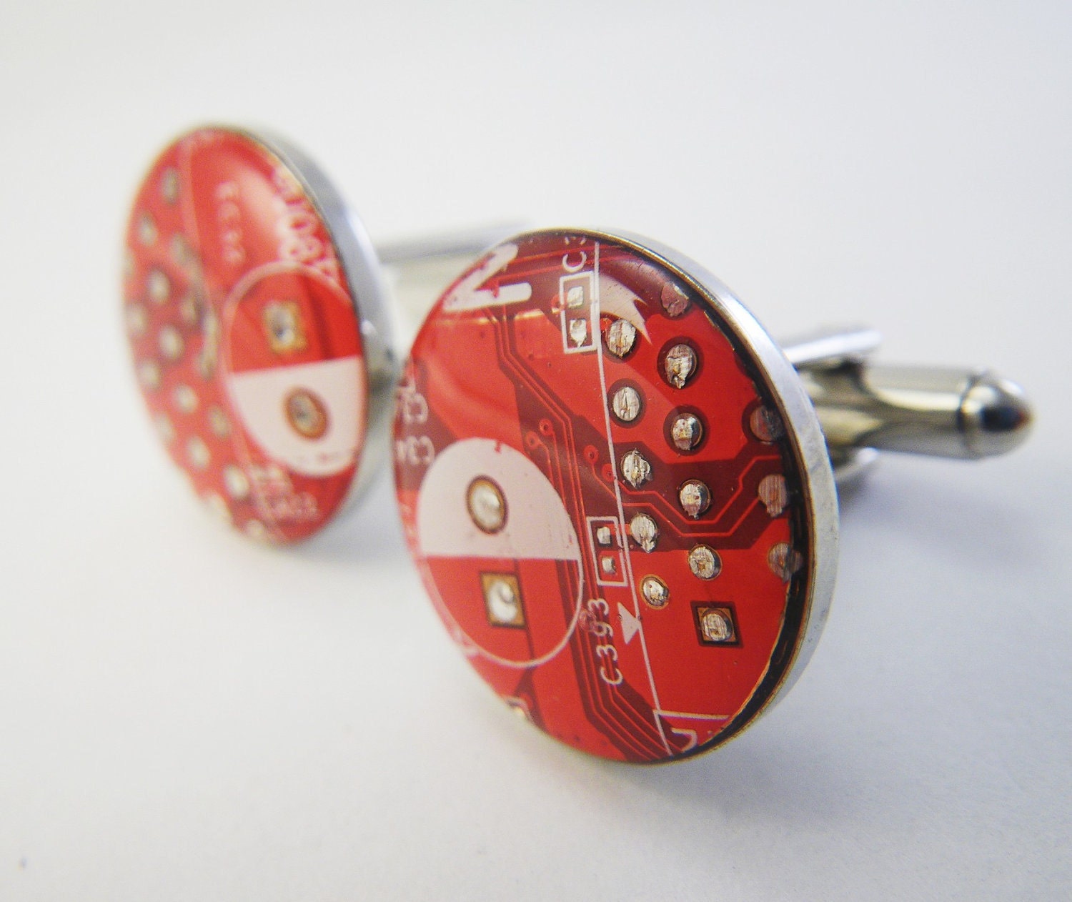Circuit Board Cuff Links Red and White