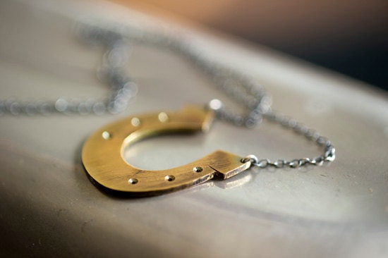 Horse Shoe Sterling Silver And Brass Necklace