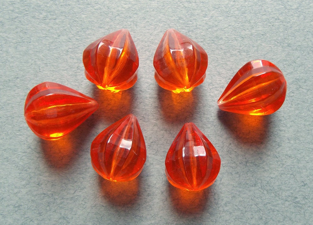 Vintage large orange teardop beads