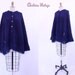 vintage cape / navy blue fringe knit sweater cape 1970s