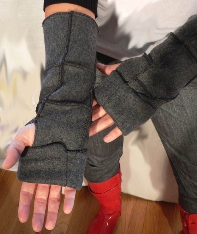 Xmittens- EXTRA LONG Charcoal Grey Xmittens with BLACK thread details- MEDIUM