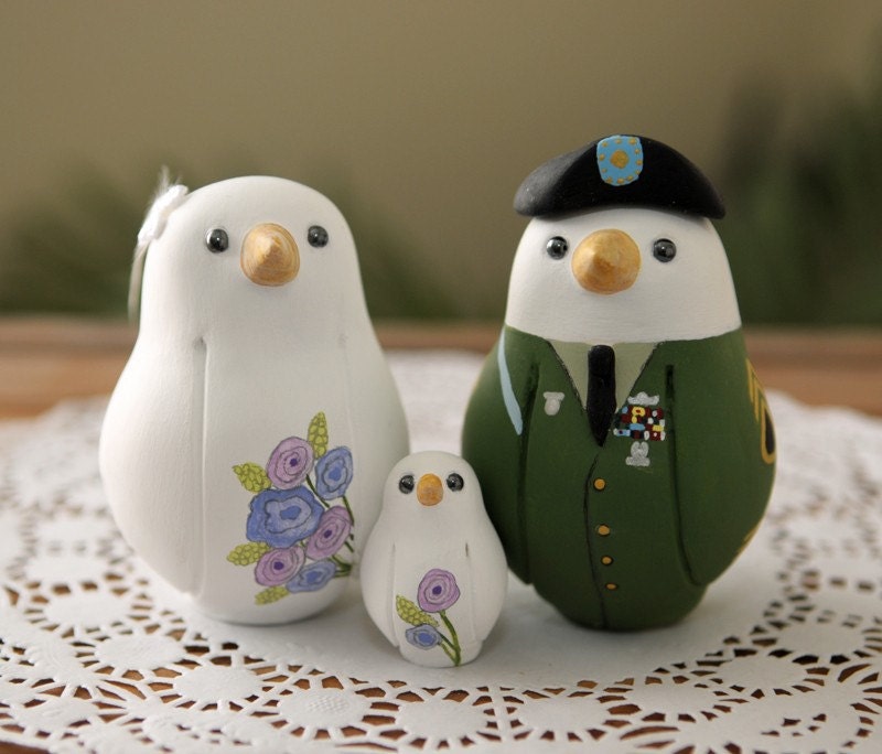 Custom Wedding Cake Topper Medium Military Love Birds with Hand Painted