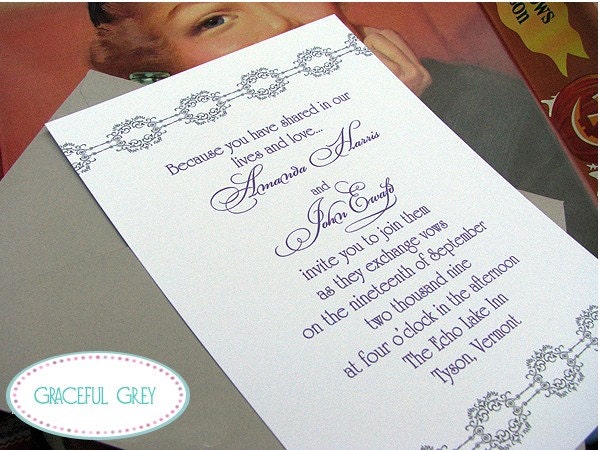 Purple and Gray Wedding Invitations with Vintage Rule Line Design