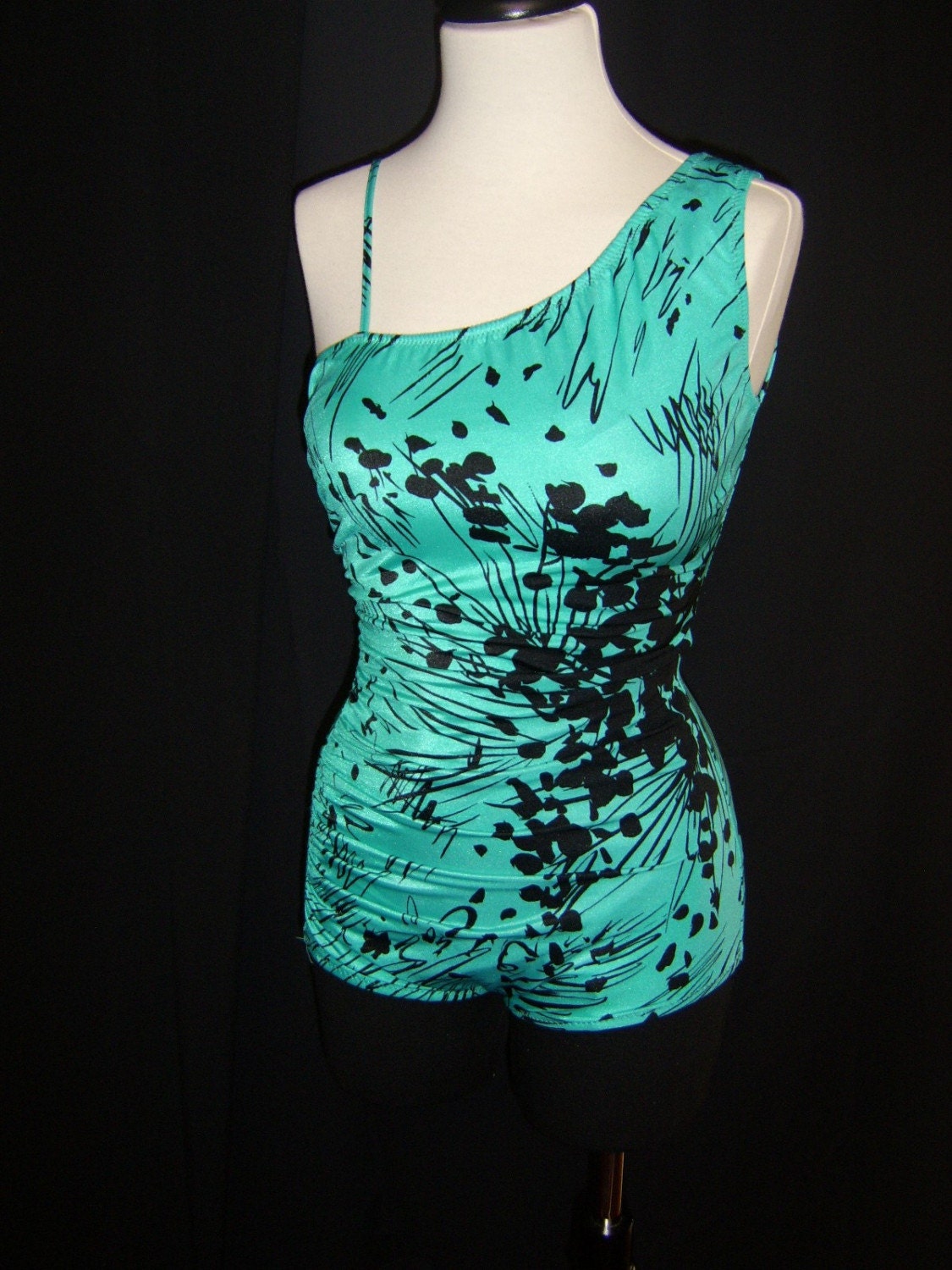 70s One Piece Swimsuit One Shoulder with Boy Short Cut. Super ...