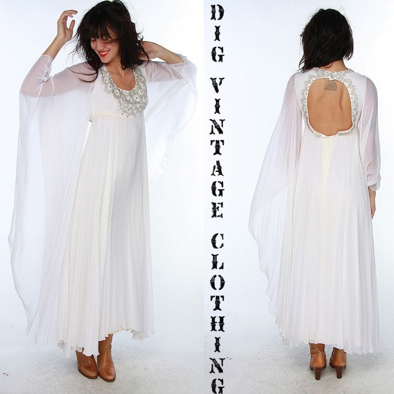 DREAMY 60s white ANGEL SLEEVE hippie WEDDING GOWN From digvintageclothing