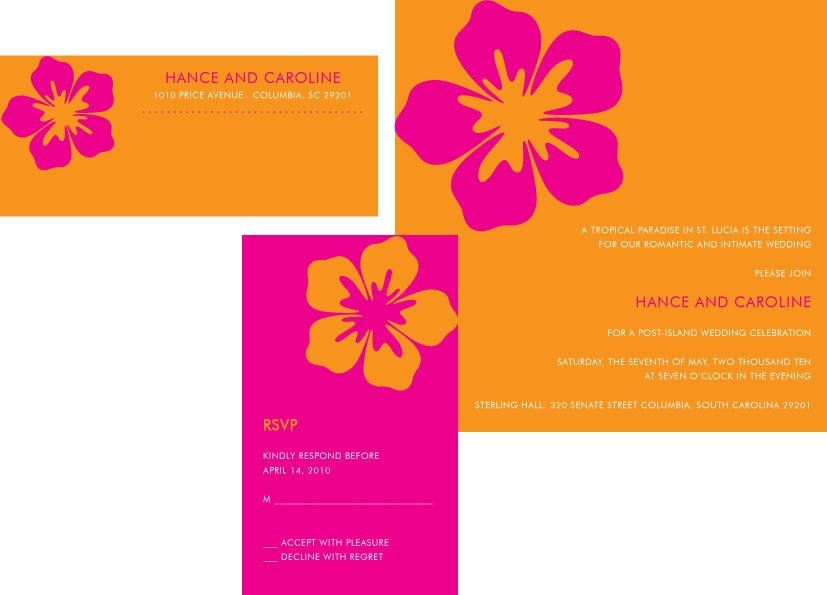 Pink and Orange Hibiscus Floral Wedding Invitation Set Invitation Envelope