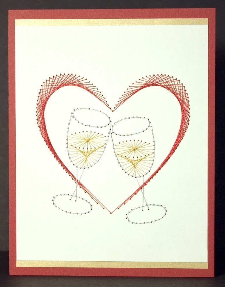 Here is one handmade embroidered Wedding or Anniversary greeting card