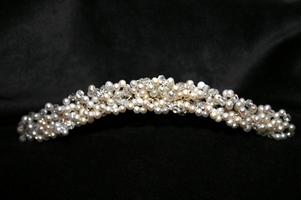 Wedding Headpiece Veil Tiara for Brides on Etsy Petite Pearls and Crystals