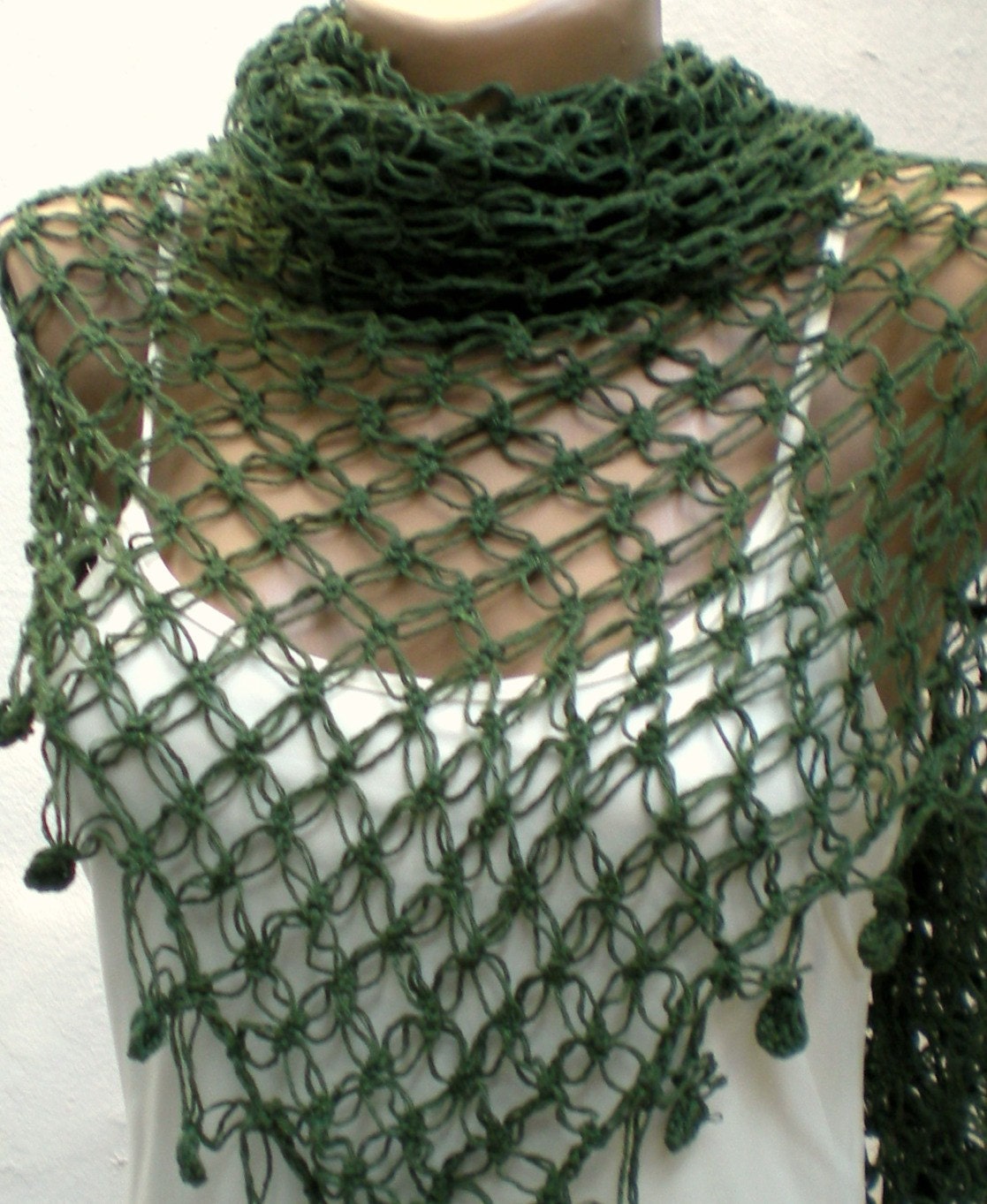 Handmade crochet shawl scarf Favorite green shawl by Muza