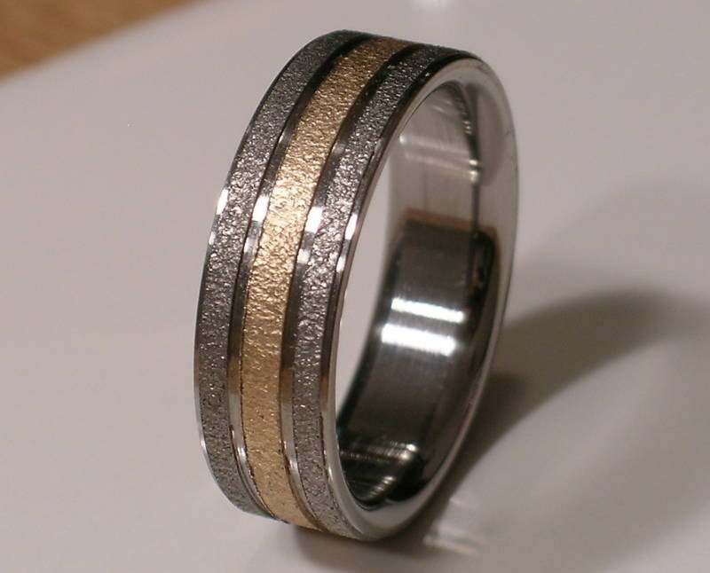 Titanium 14kt Yellow Gold Ring Frost Finish 8mm very Unique Wedding Band