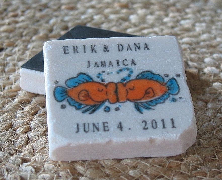 Save the Date Magnet Tropical Fish Kissing Design Set of 10 