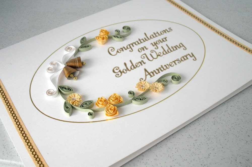 50th golden wedding anniversary card quilled flowers handmade greeting