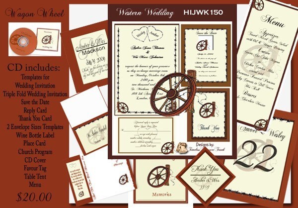 Delux Western Wagon Wheel Wedding Invitation Kit on Cd