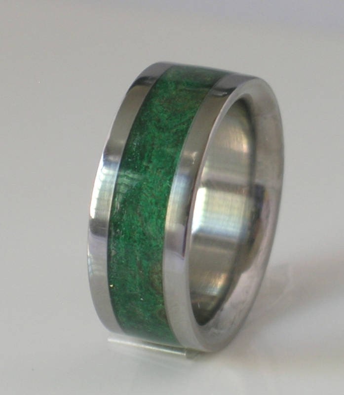 Tungsten Wedding Band with Green Maple Burl Wood Inlay Rings Available for 