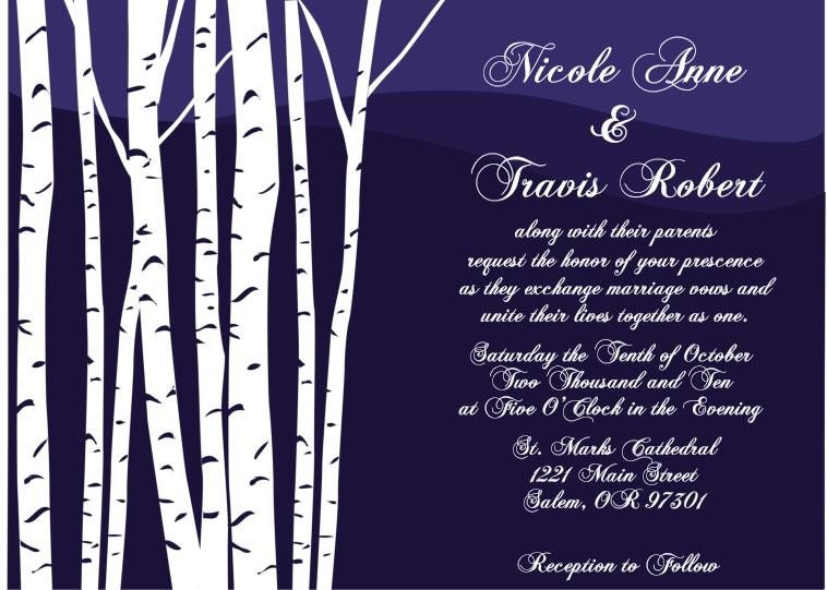 100 Custom Birch Tree Wedding invitation sets From platinumdesigns
