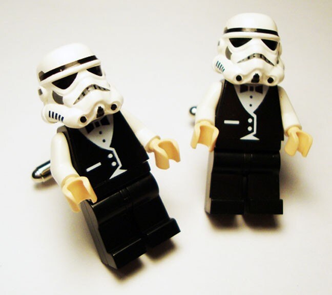 Full body Storm Trooper wedding suit LEGOS on silver toned cufflinks in FREE