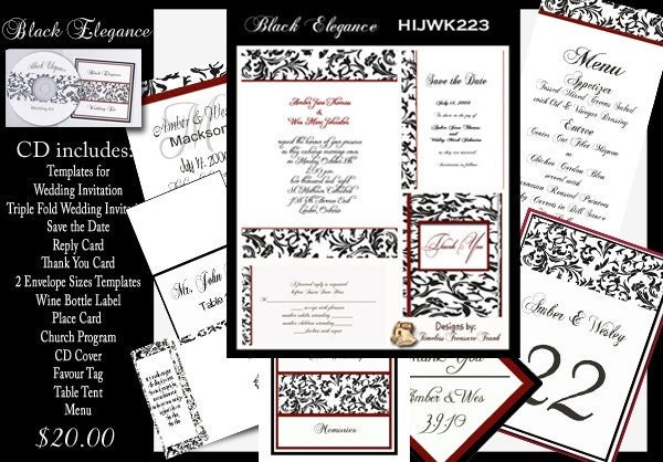 Delux Red and Black Theme Wedding Invitation Kit on CD