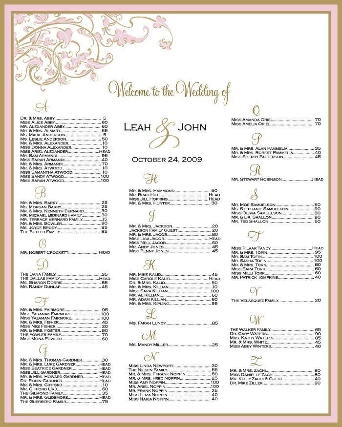Pink and Gold Vines Seating Chart For Your Wedding Reception Printable 