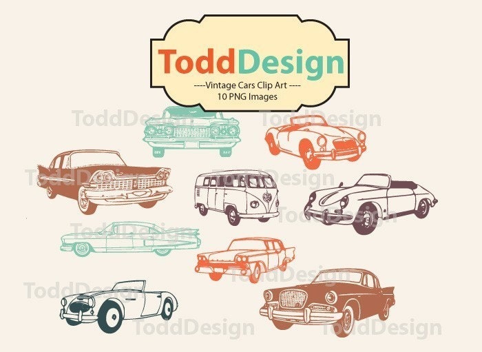 Vintage Cars Digital Clip Art for wedding invitations baby shower