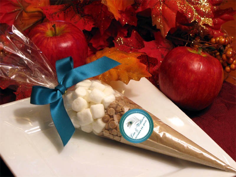 PEACOCK wedding apple cider cone favors BIRD FEATHER bridal shower