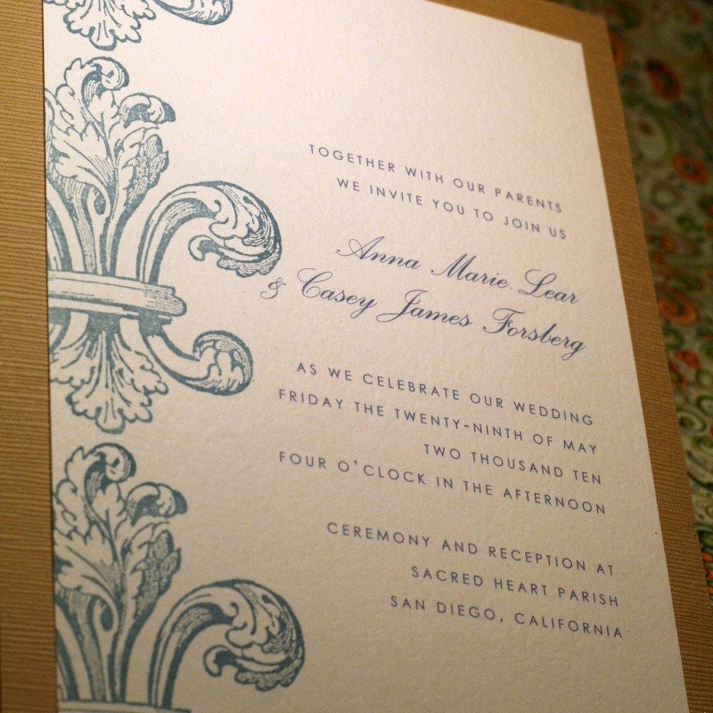 Hand Stamped Fleur de Lis Wedding Invitation Set From GoldenSilhouette