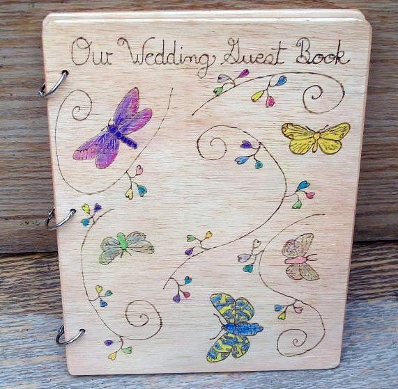 Wood Burned Butterfly Wedding Guest Book From inspiredbymarie