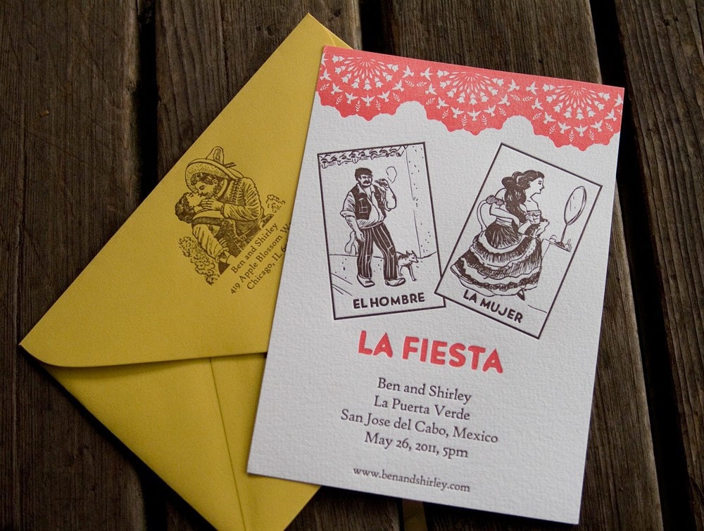 Mexican Loteria Letterpressed Wedding Invitations set of 100
