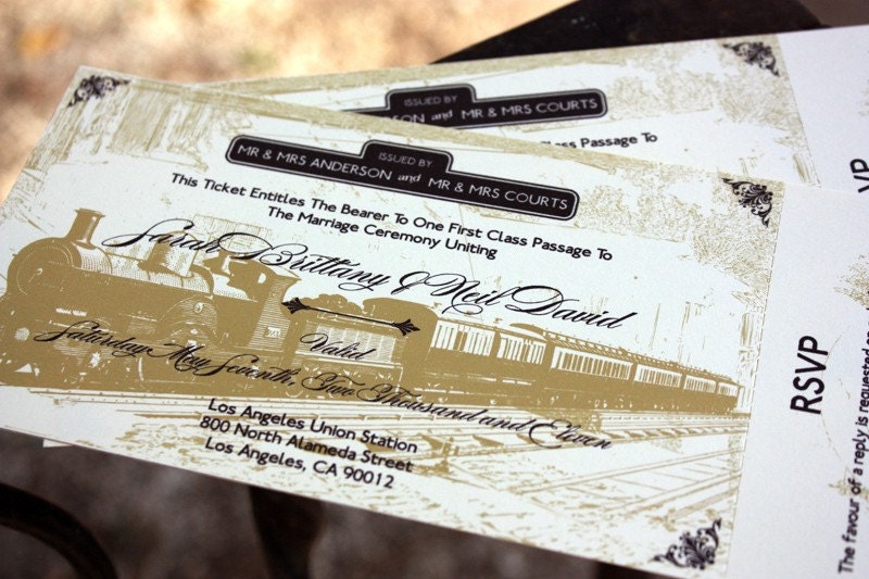 Vintage Locomotive Train Ticket Wedding Invitation From nellybean