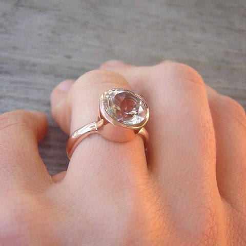 14k Rose Gold and White Topaz ROCK Fetish Ring
