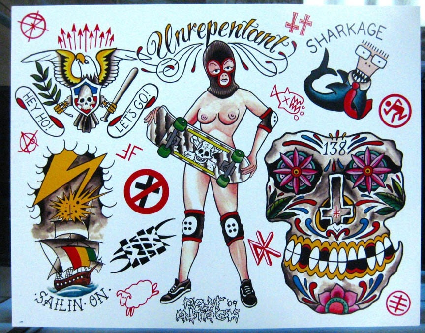 Punk Rock Tattoo Flash Sheet 11x14 print