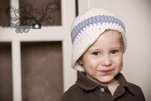 Boys Hat 4T Toddler to Preteen Boys Crochet Cotton Striped Visor Beanie 