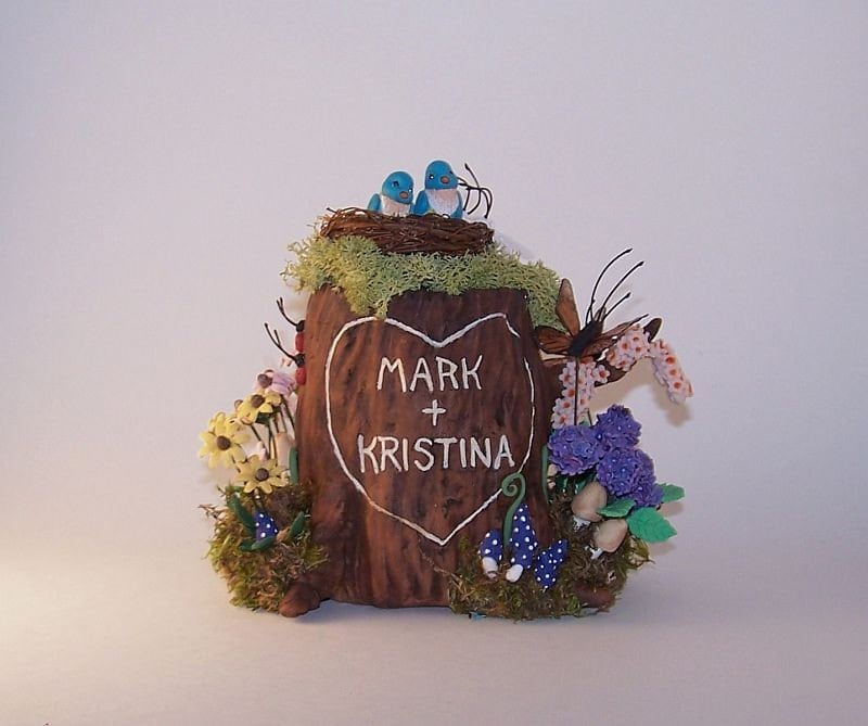Personalized Custom Medium Tree Stump Keepsake Wedding Cake Topper Sculpture 