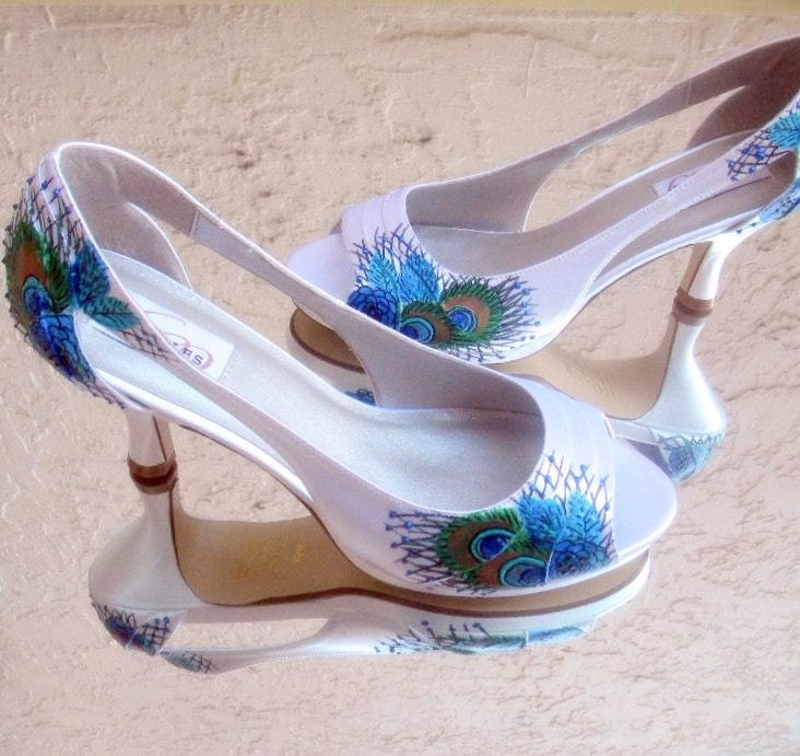 Wedding Shoes Painted Peacock 1950 Old Hollywood Glamour From norakaren
